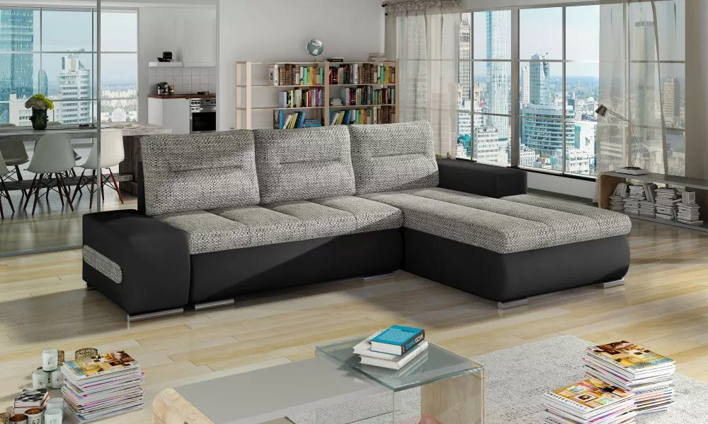 Dīvāns Ottavio Lux standard · Gaiši pelēks + melns · 180 × 275 × 85 cm