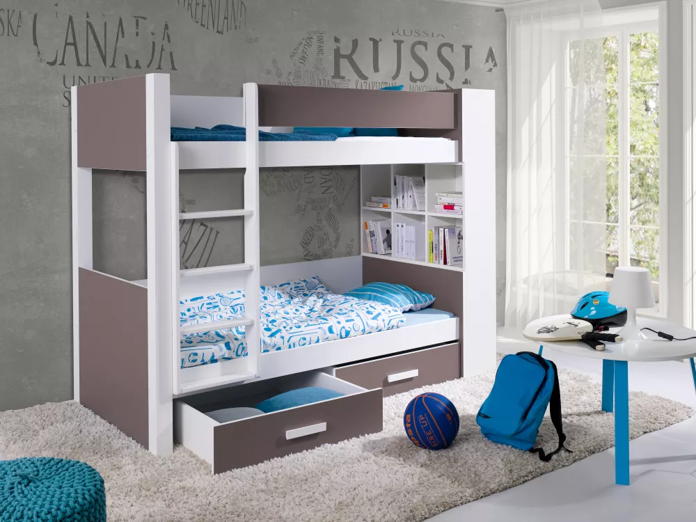 Bērnu gulta Gaspar 80x180 ar stelāžām Kāpņu puse: Pa labi, Guļamvietas platums: 80 cm, Guļamvietas garums: 180 cm, · 94 
