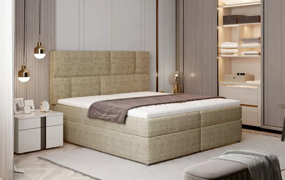 Gulta Florence Boxspring Lux standard Guļamvietas platums: 160 cm, Guļamvietas garums: 200 cm, · Zelta · 165 × 210 × 124