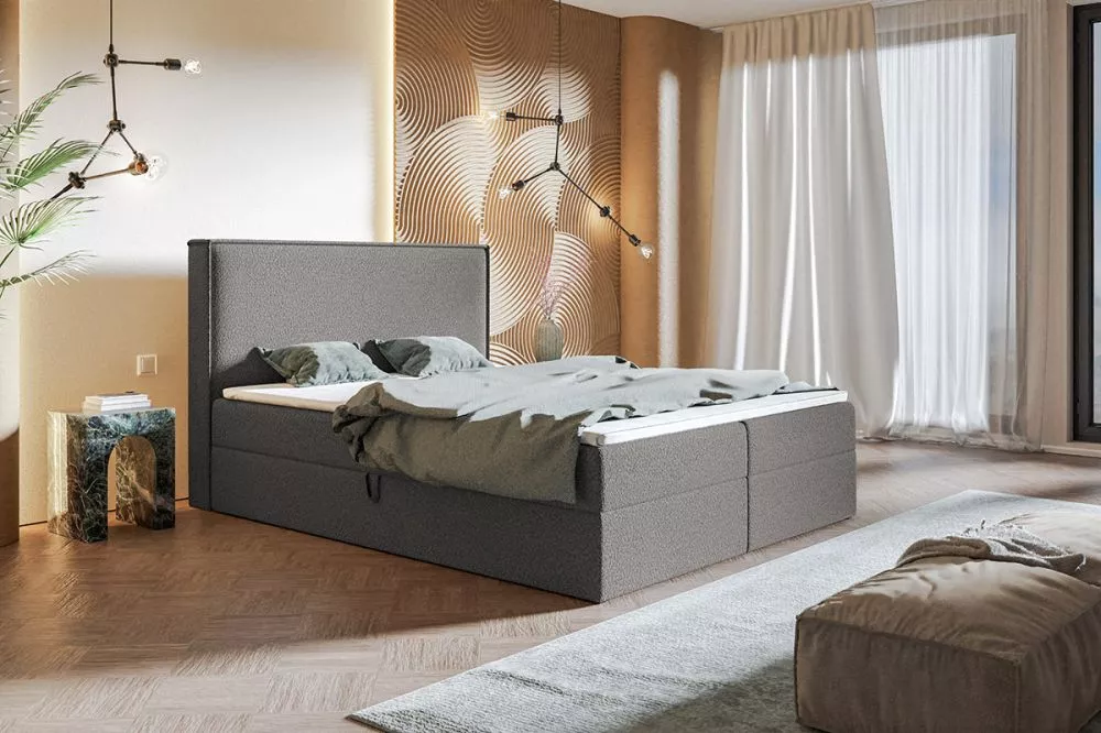 Gulta Box 9 Boxspring standard Guļamvietas platums: 140 cm, Guļamvietas garums: 200 cm, · Tumši pelēks · 140 × 214 × 112