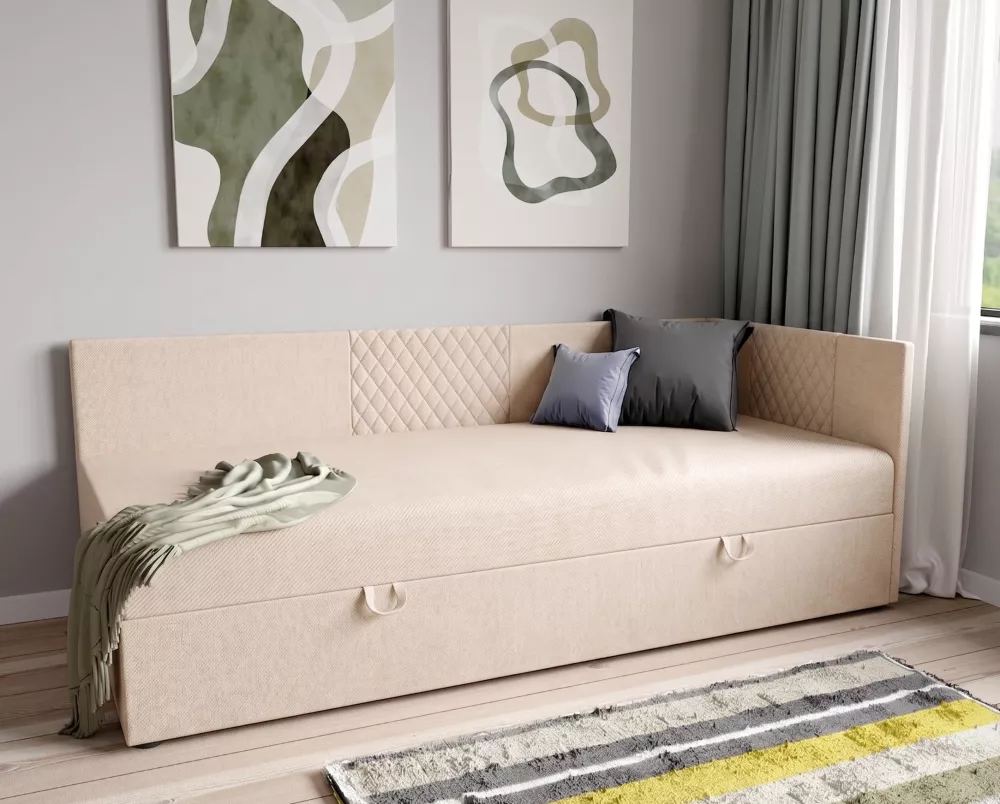 Gulta Tiny Boxspring Standard Guļamvietas platums: 90 cm, Guļamvietas garums: 200 cm, · Krēms · 95 × 205 × 76 cm