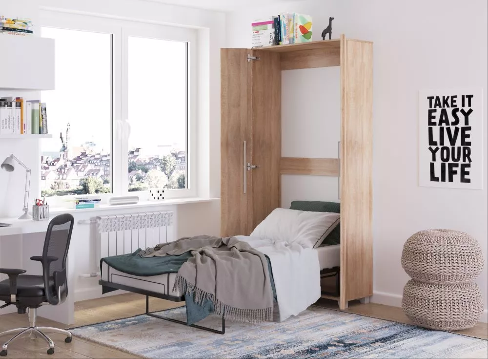 Gulta Teddy ar stelāžu Guļamvietas platums: 90 cm, Guļamvietas garums: 200 cm, · Ozols sonoma · 42 × 105 × 216 cm