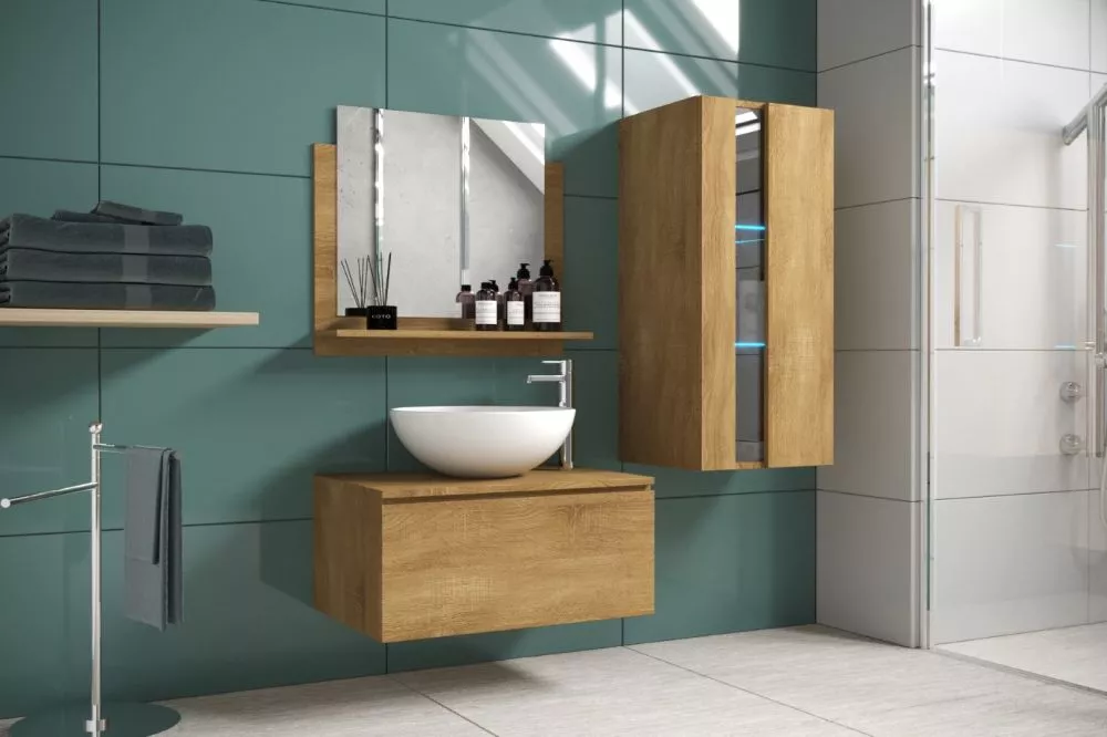 Vannas istabas komplekts Alius 34 ar LED · Zelta ozols · 123 × 112 × 42 cm