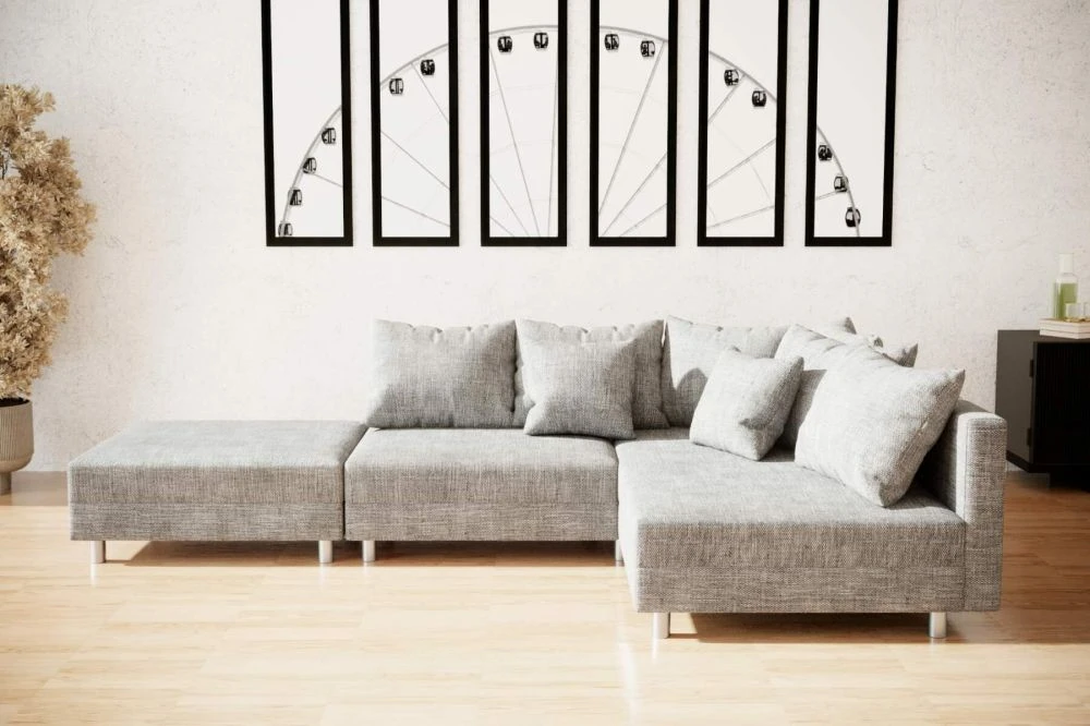 Dīvāns Claudia L Standard ar pufu · Pelēks · 194 × 204 × 75 cm