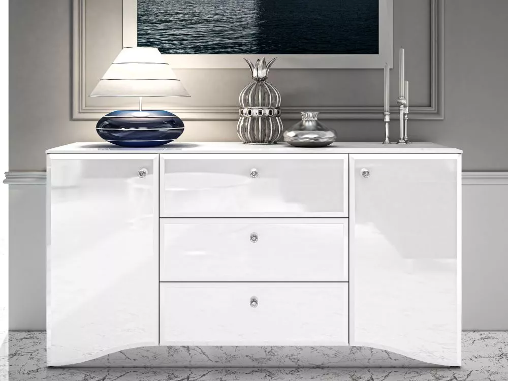 Kumode Glamour White 02 ar LED · Balts · 160 × 41 × 84 cm