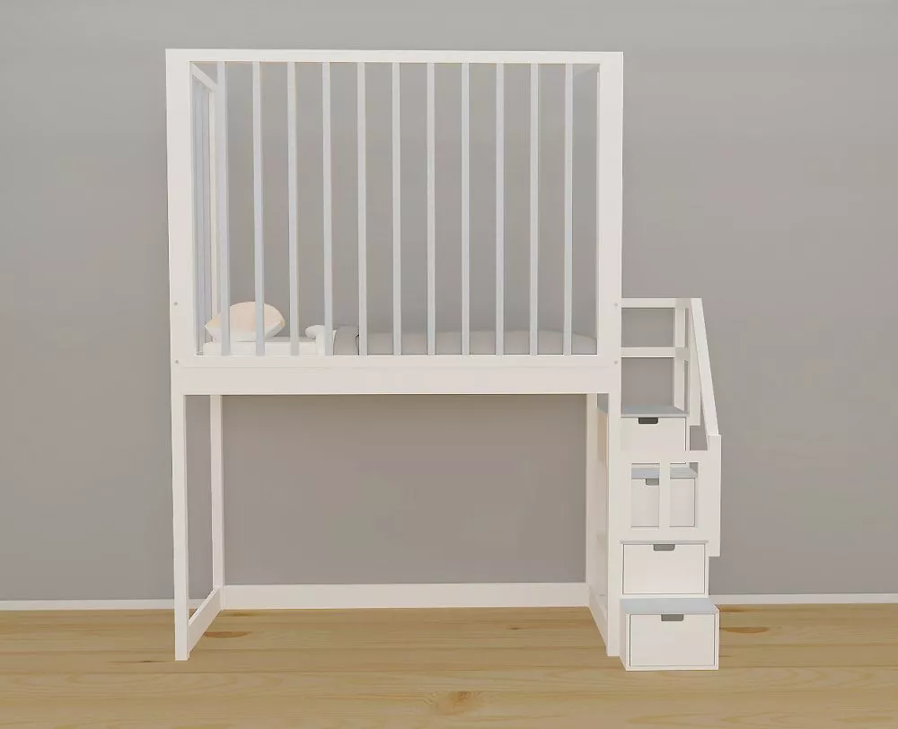 Bērnu gulta 116A ar stelāžu Kāpņu puse: Pa labi, Guļamvietas platums: 90 cm, Guļamvietas garums: 200 cm, · 119 × 252 × 2