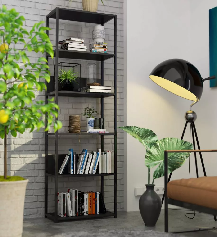 Plaukts Loft Black · Melns · 60 × 192 × 32 cm