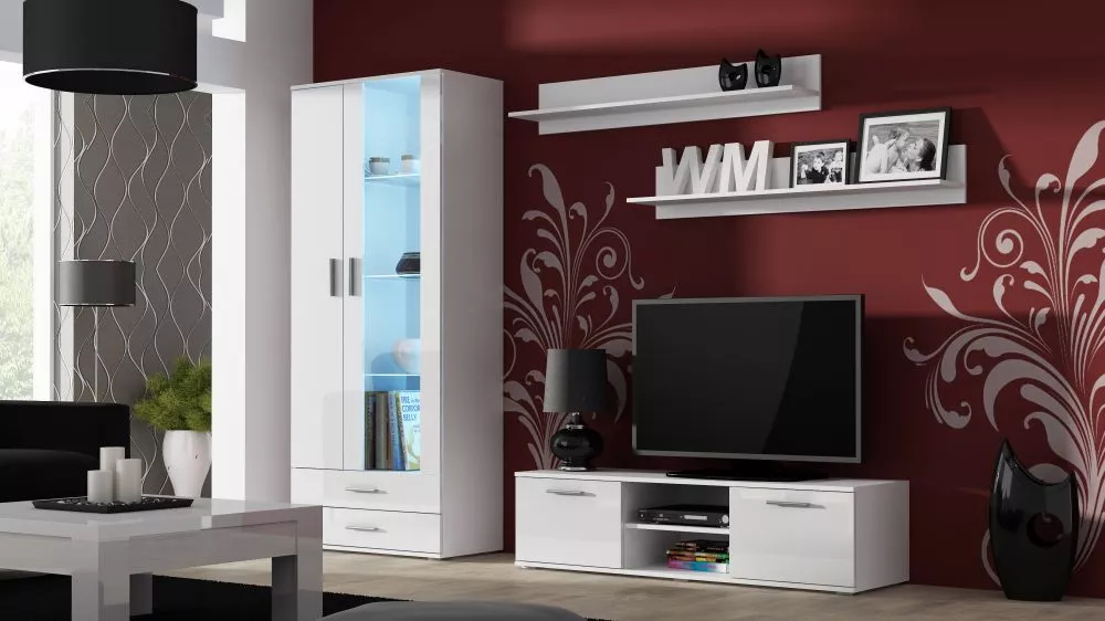 Sekcija Soho 11 ar LED · Balts · 220 × 43 × 192 cm