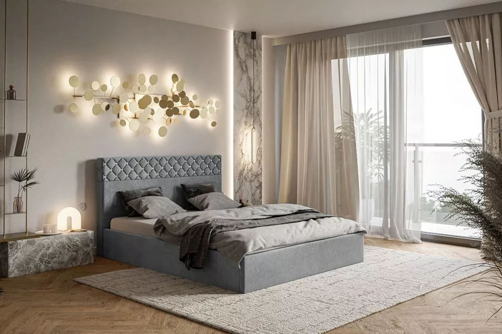 Gulta Gold 4 standard ar stelāžu Guļamvietas platums: 160 cm, Guļamvietas garums: 200 cm, stelāžas tips: koka, · Pelēks 