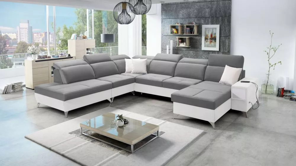 Dīvāns Deus 10 Premium Standard · Pelēks + balts · 300 × 364 × 83 cm
