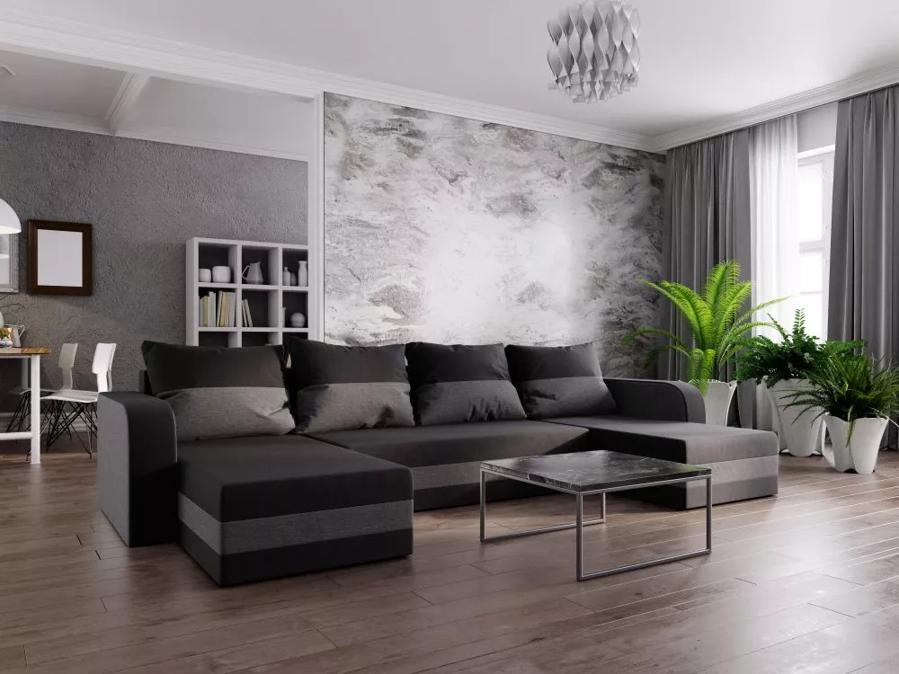Dīvāns Hewlet U Bis standard · Melns + tumši pelēks · 139 × 313 × 80 cm