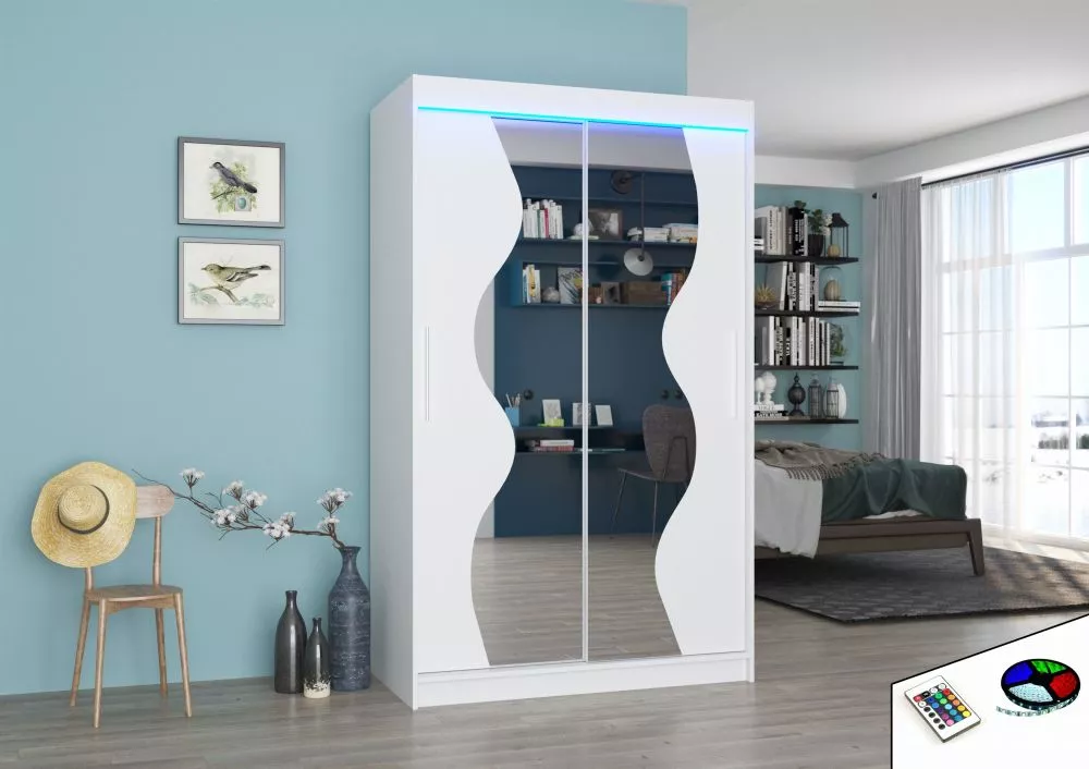Skapis Oswald ar LED · Balts · 120 × 58 × 200 cm