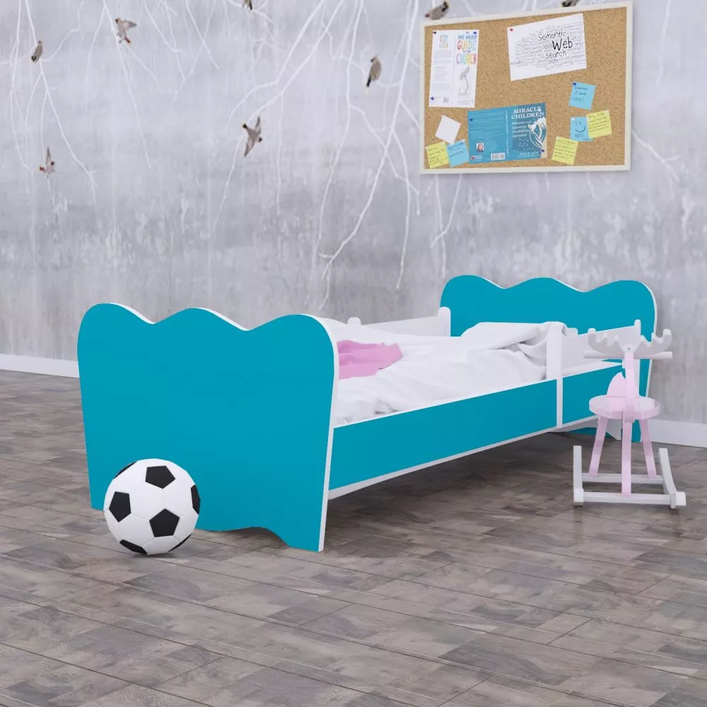 Bērnu gulta Classic L05 180x90 ar stelāžu Guļamvietas platums: 90 cm, Guļamvietas garums: 180 cm, · Zils · 102 × 184 × 7