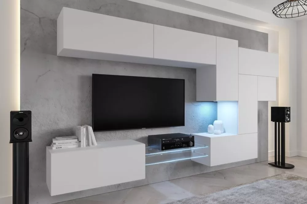 Sekcija Next AN92 ar LED · Balts · 303 × 35 × 206 cm