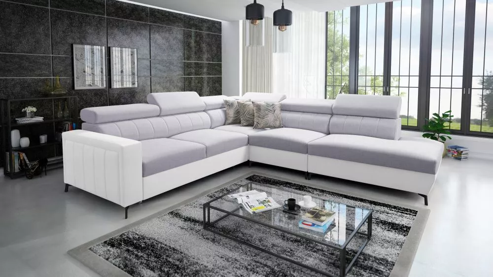 Dīvāns Baltico 8 Standard · Gaiši pelēks + balts · 275 × 302 × 83 cm