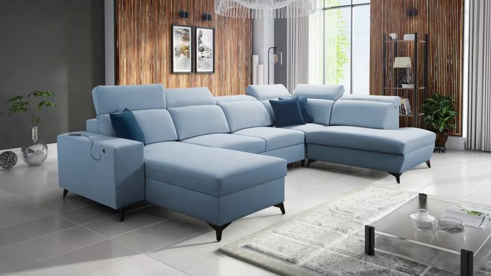 Dīvāns Bartone 6 Mix Standard · Gaiši zils · 224 × 363 × 83 cm