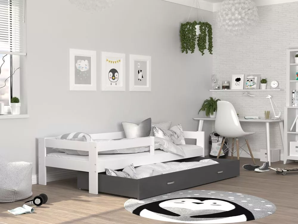 Bērnu gulta Hugo MDF 80x190 ar stelāžu Guļamvietas platums: 80 cm, Guļamvietas garums: 190 cm, · 85 × 199 × 56 cm