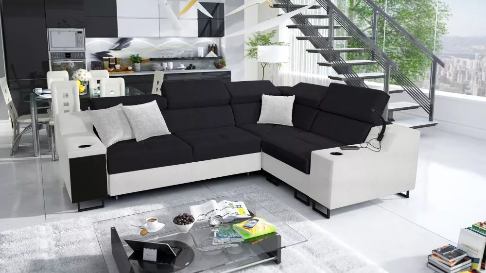 Dīvāns Alicante 2 Standard · Melns + balts · 211 × 287 × 81 cm