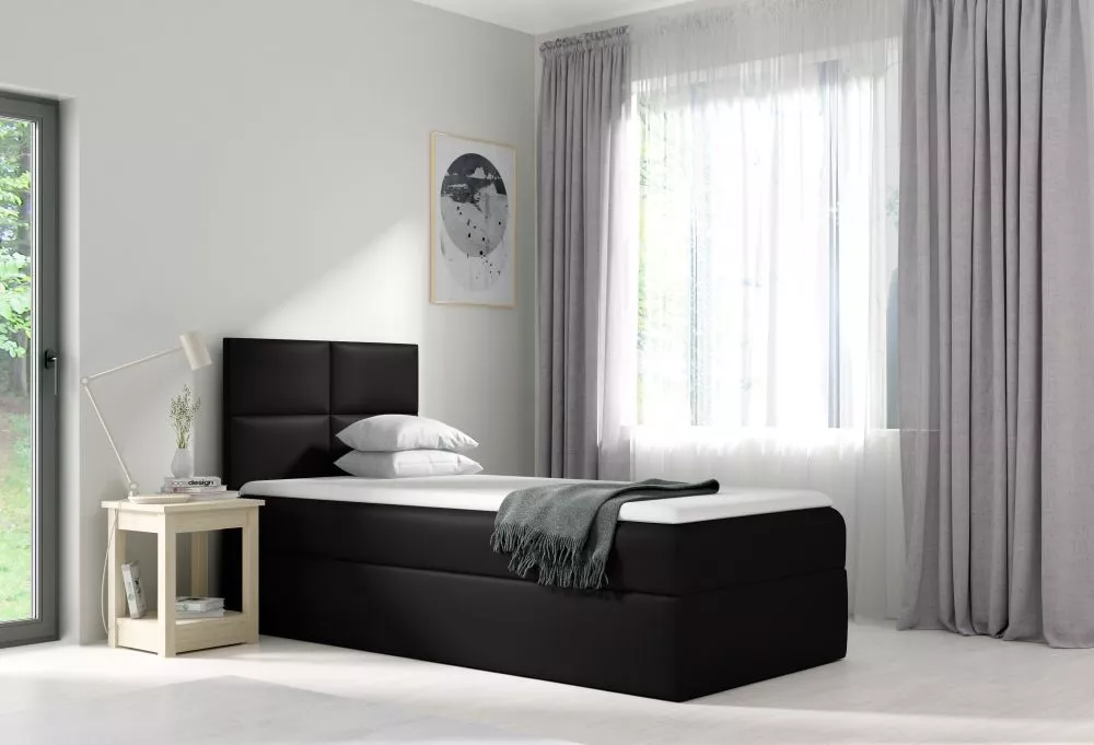 Gulta Mini 3 L Boxspring Standard Guļamvietas platums: 90 cm, Guļamvietas garums: 200 cm, · Melns · 92 × 208 × 103 cm