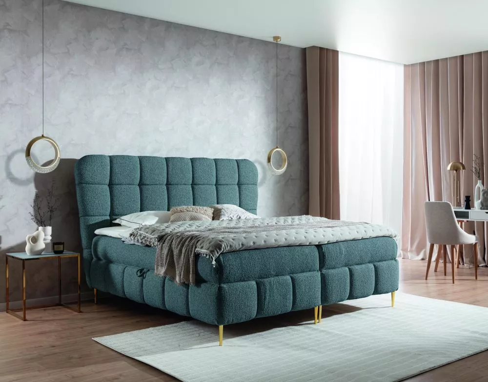 Gulta Lolly Boxspring Standard Guļamvietas platums: 140 cm, Guļamvietas garums: 200 cm, · Zils · 167 × 207 × 123 cm