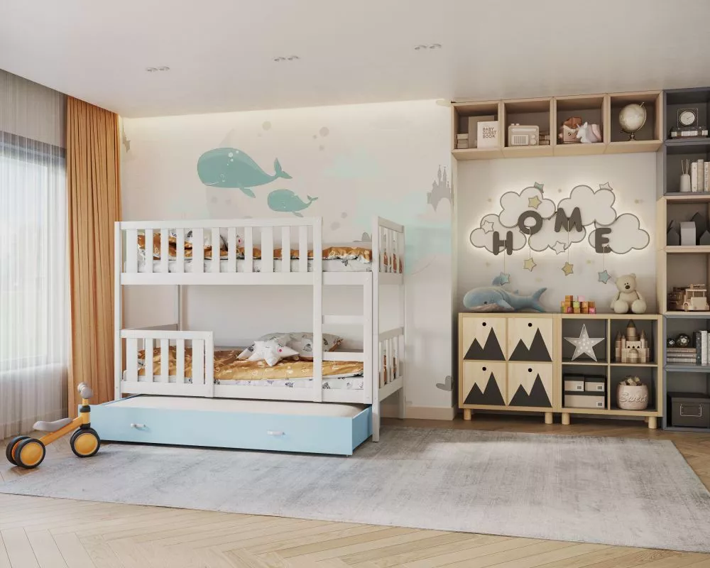 Bērnu gulta Nemo 3 MDF 80x190 ar stelāžām Guļamvietas platums: 80 cm, Guļamvietas garums: 190 cm, · 86 × 198 × 158 cm