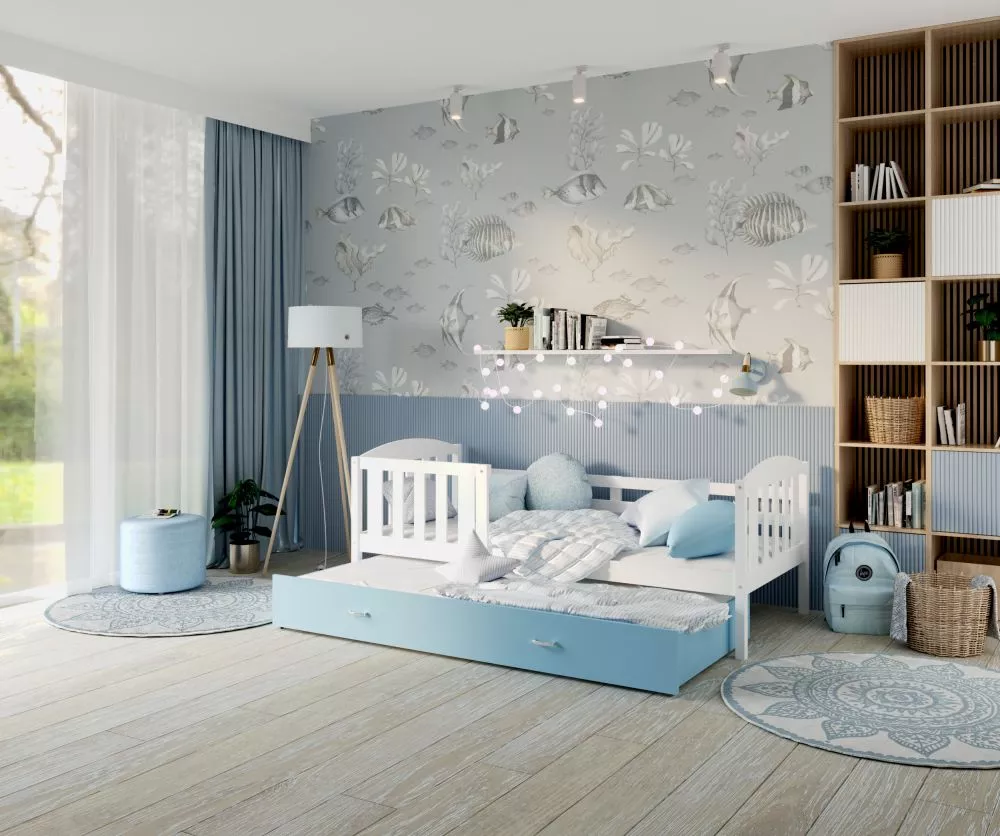 Bērnu gulta Kubus P2 MDF 80x190 ar stelāžām Guļamvietas platums: 80 cm, Guļamvietas garums: 190 cm, · 86 × 198 × 74 cm