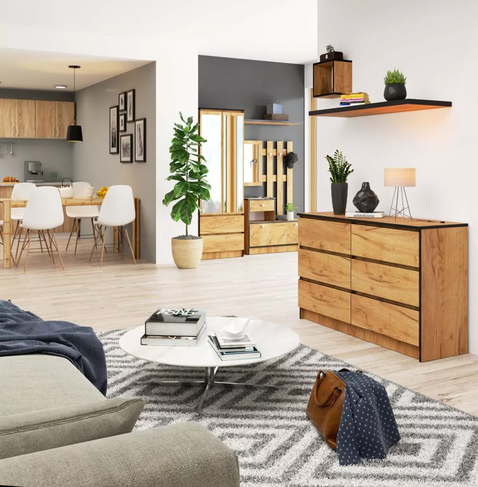 Kumode K-120 6 · Ozols kraft · 120 × 40 × 77 cm