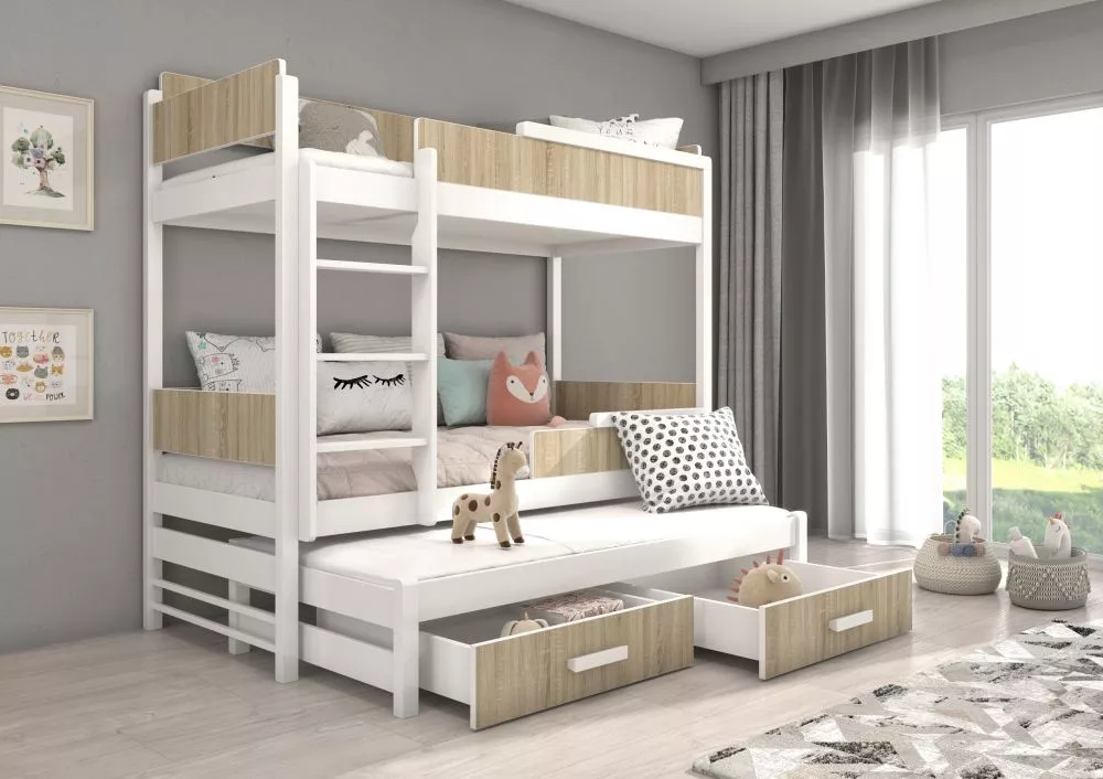 Bērnu gulta Queen White ar stelāžam Guļamvietas platums: 90 cm, Guļamvietas garums: 200 cm, · 97 × 210 × 183 cm