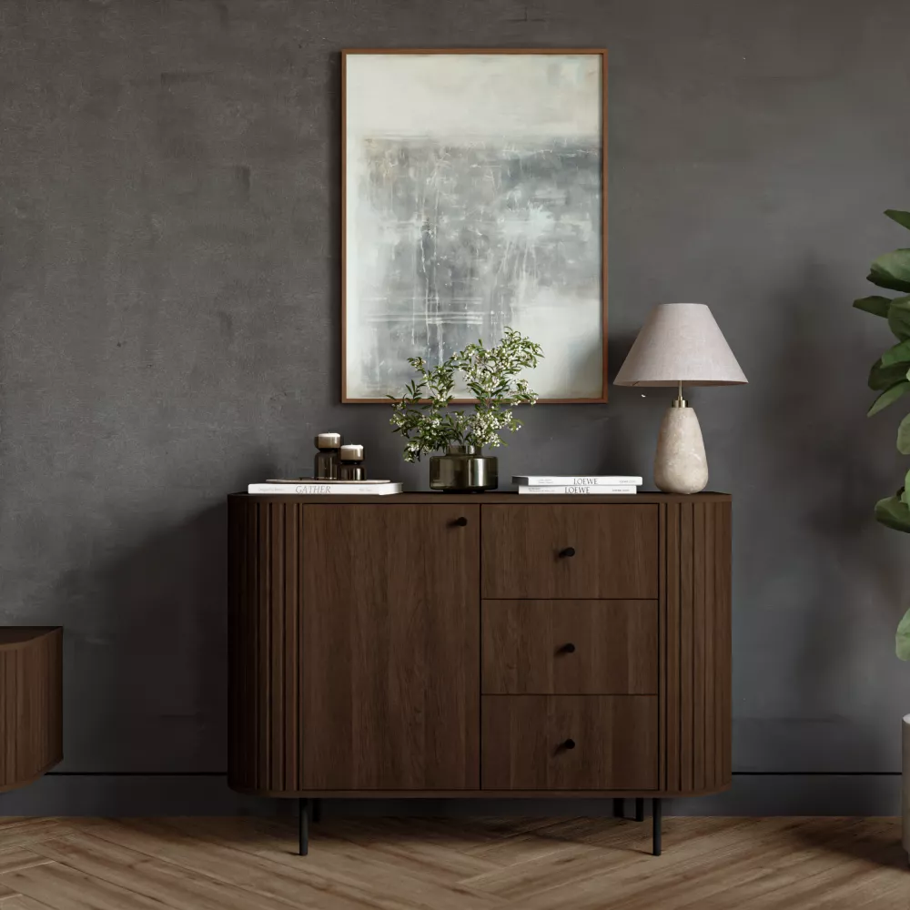 Kumode Ovalio 813 · Tumšais ozols · 123 × 42 × 85 cm