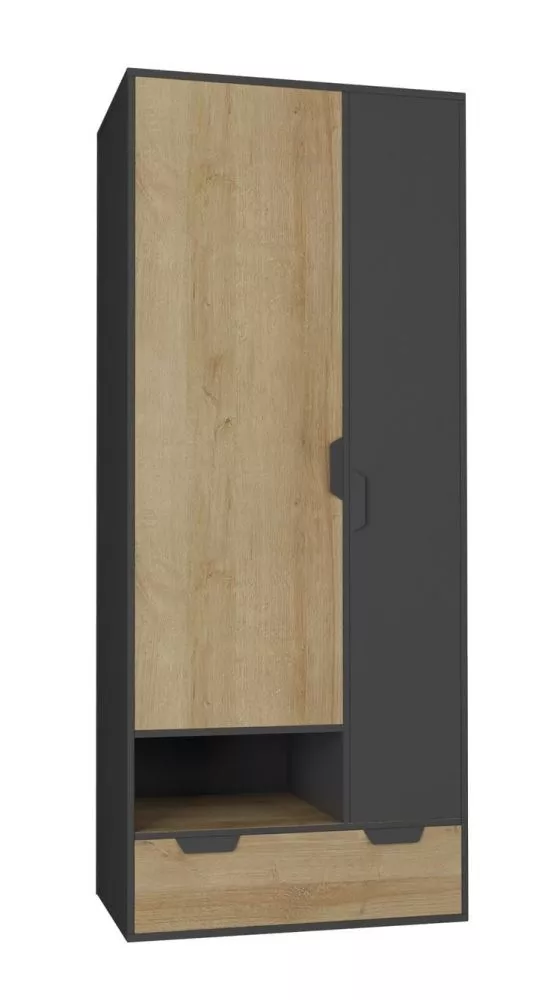 Skapis Nano 2 · Grafīts + ozols riviera · 80 × 50 × 195 cm