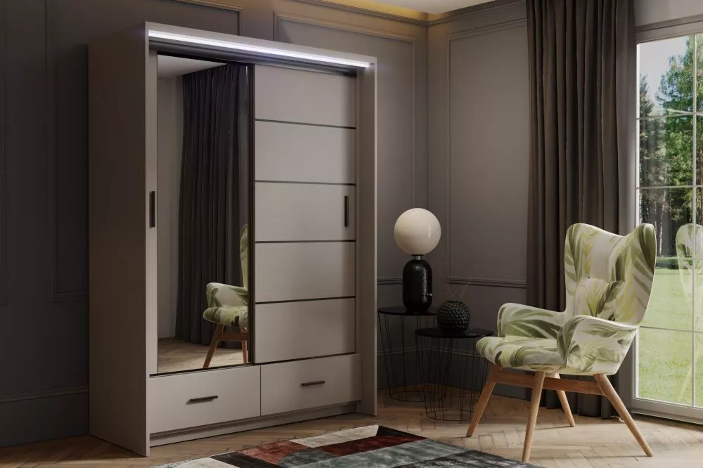 Skapis Rubi ar LED · Gaiši pelēks · 150 × 66 × 220 cm