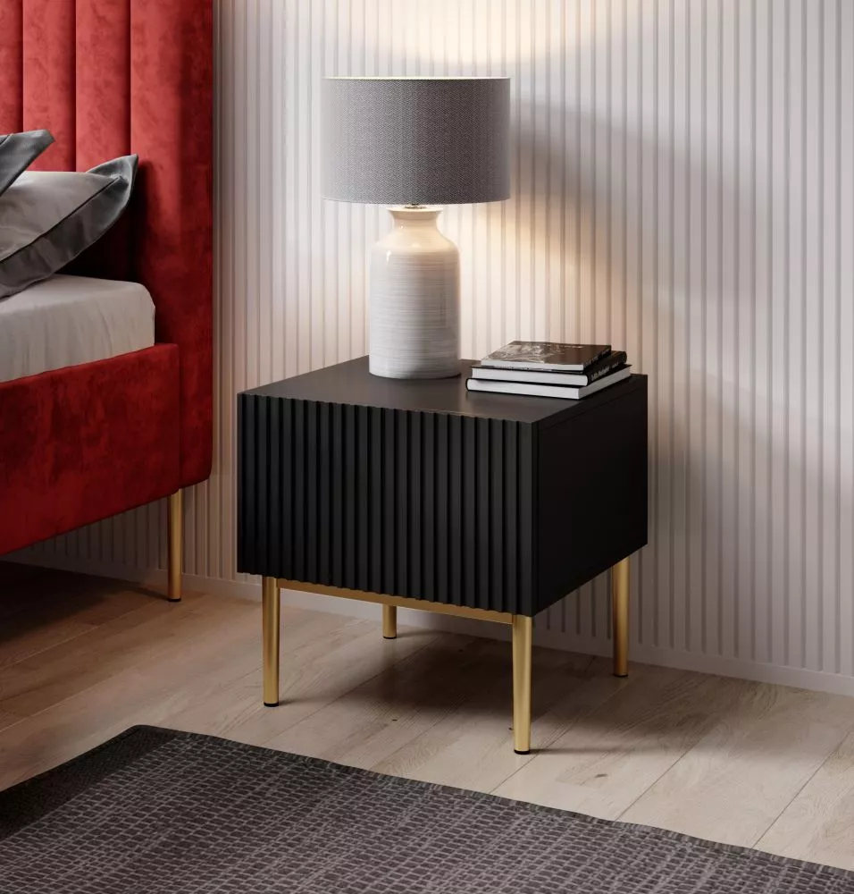 Naktsgaldiņš Nicole SN 46 1SZ Gold Set · Melns · 46 × 45 × 45 cm