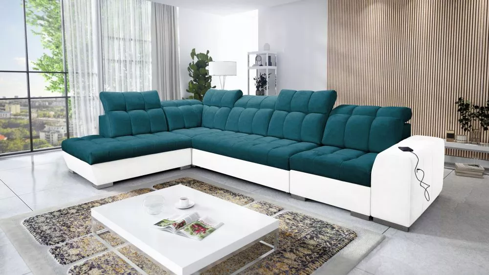 Dīvāns Pagano 11 Premium Standard · Tirkīzs + balts · 225 × 360 × 83 cm
