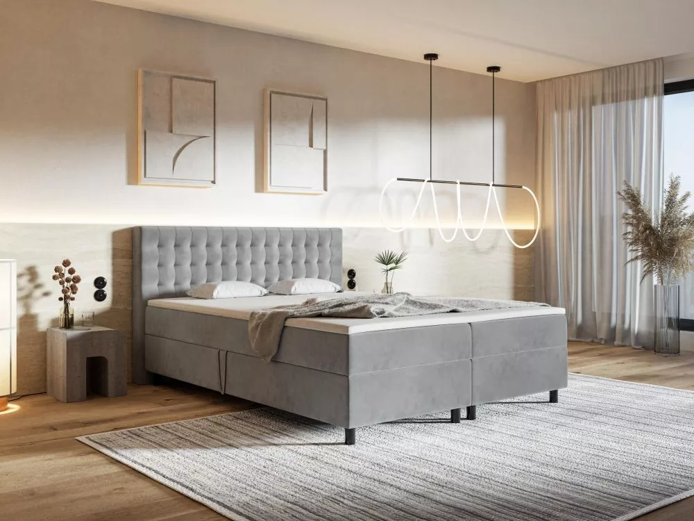 Gulta Pilar Boxspring Standard Guļamvietas platums: 160 cm, Guļamvietas garums: 200 cm, · Gaiši pelēks · 165 × 210 × 104