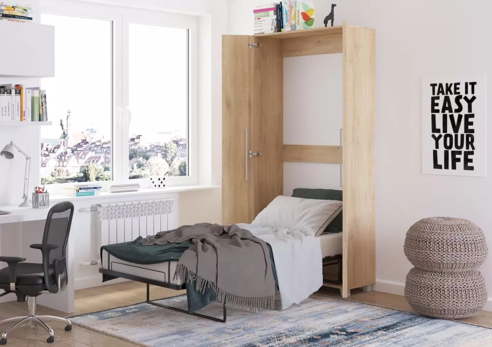 Gulta Teddy ar stelāžu Guļamvietas platums: 90 cm, Guļamvietas garums: 200 cm, · Ozols kremona · 42 × 105 × 216 cm