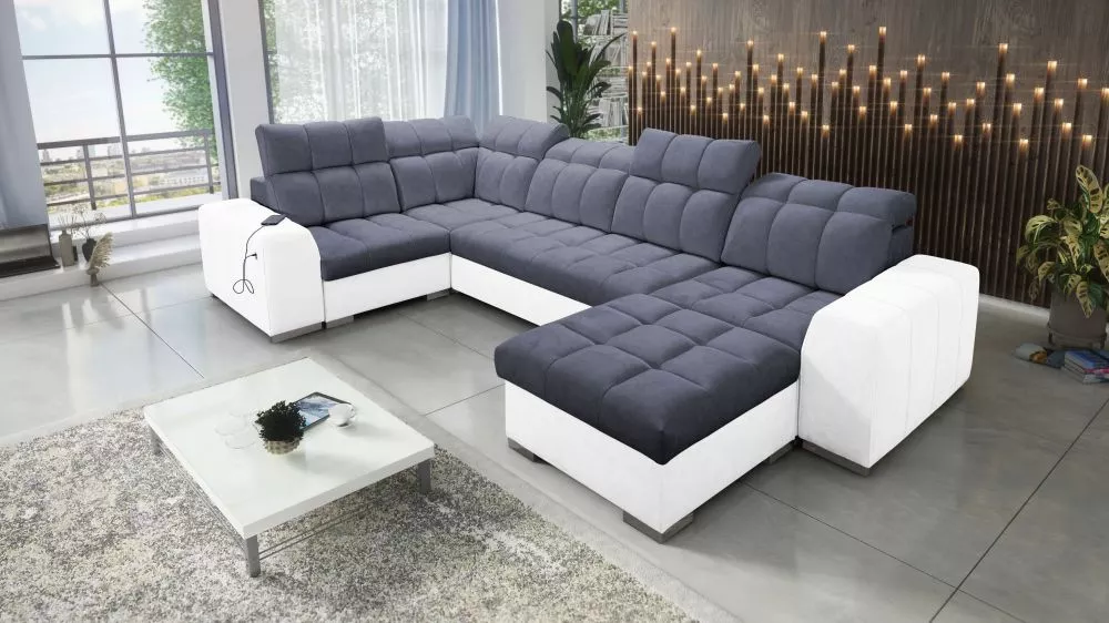 Dīvāns Pagano 4 Premium Standard · Antracīts + balts · 210 × 362 × 83 cm