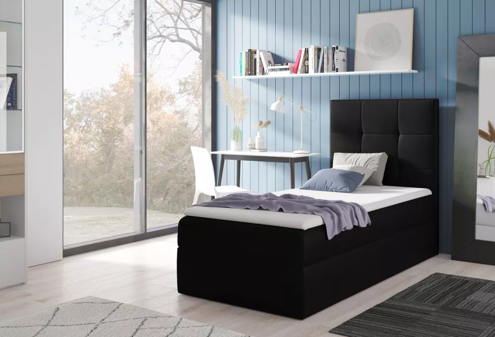 Gulta Mini 2 R Boxspring Standard Guļamvietas platums: 90 cm, Guļamvietas garums: 200 cm, · Melns · 92 × 208 × 103 cm