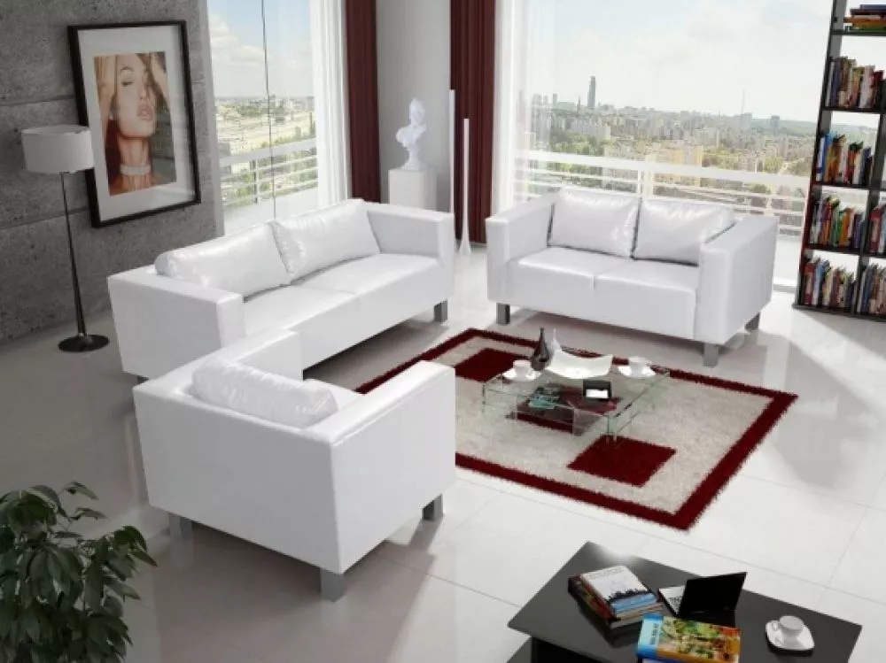 Komplekts Valentino 3+2+1 Standard · Balts · 75 × 183 × 77 cm