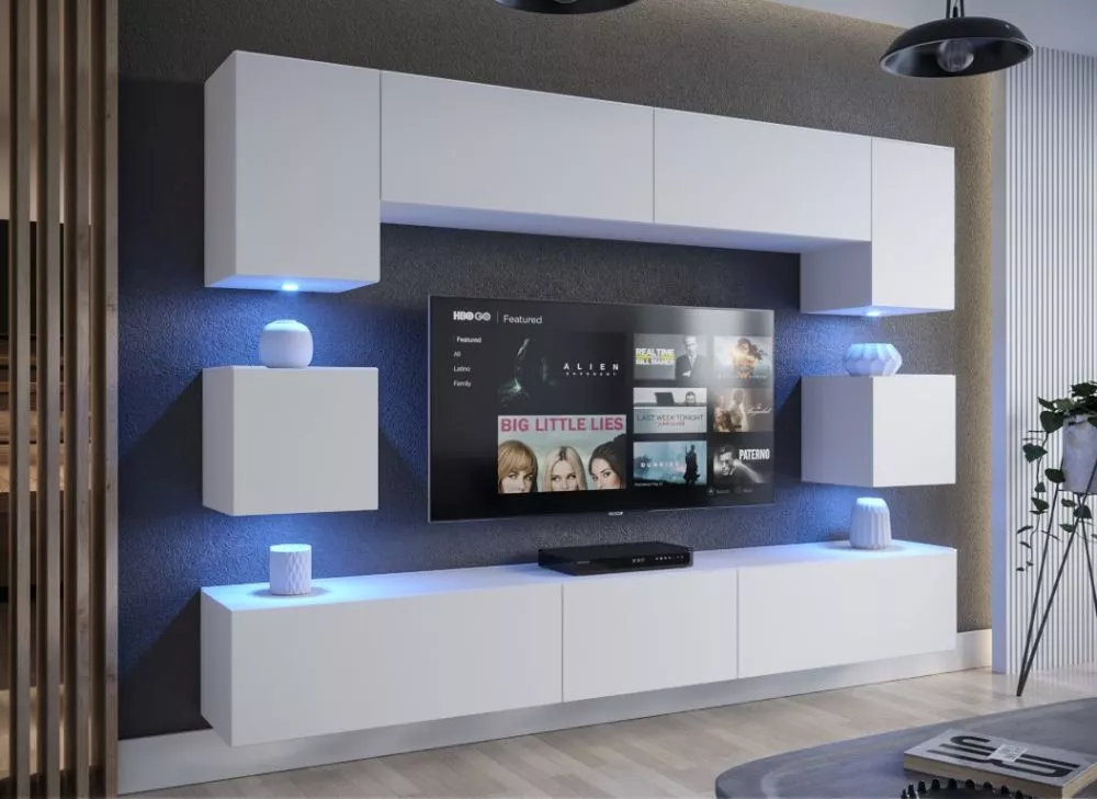 Sekcija Next 1 ar LED · Balts · 242 × 35 × 187 cm