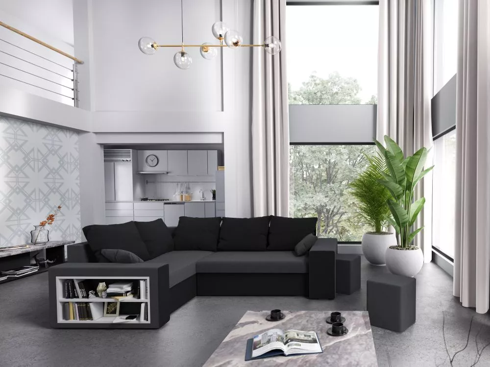 Dīvāns Dallas Standard · Pelēks + melns · 180 × 260 × 72 cm