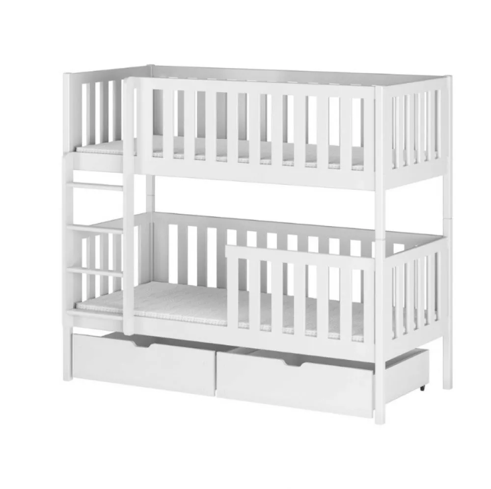 Bērnu gulta Michalina ar stelāžām Guļamvietas platums: 80 cm, Guļamvietas garums: 200 cm, · Balts · 87 × 208 × 164 cm