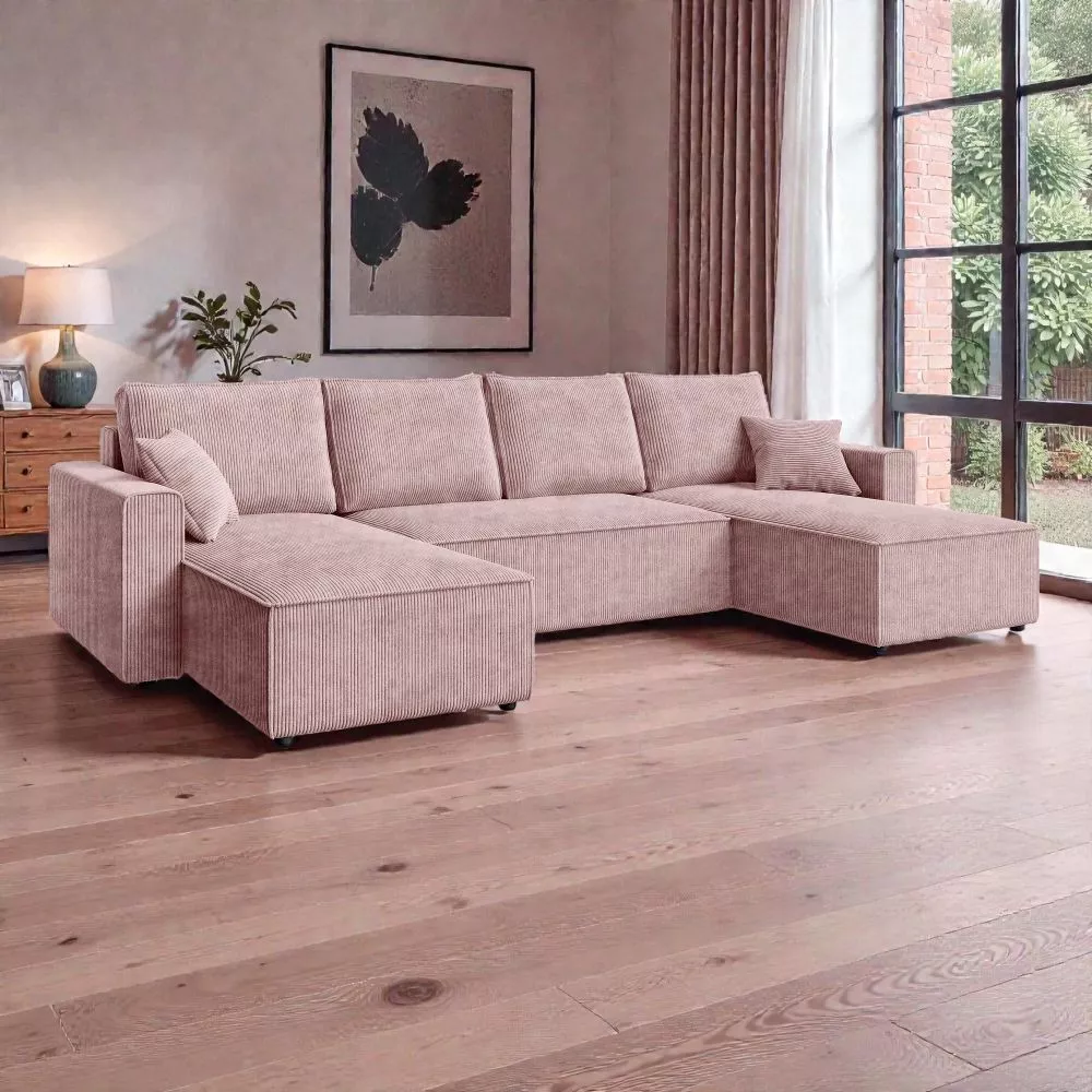 Dīvāns Amber U Standard · Rozā · 140 × 305 × 85 cm