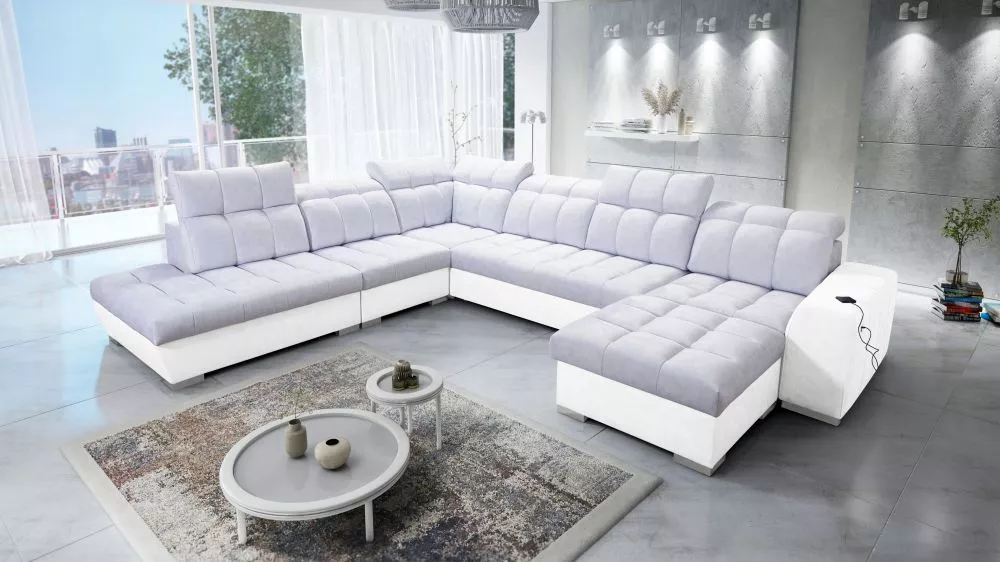 Dīvāns Pagano 10 Premium Standard · Gaiši pelēks + balts · 300 × 364 × 83 cm