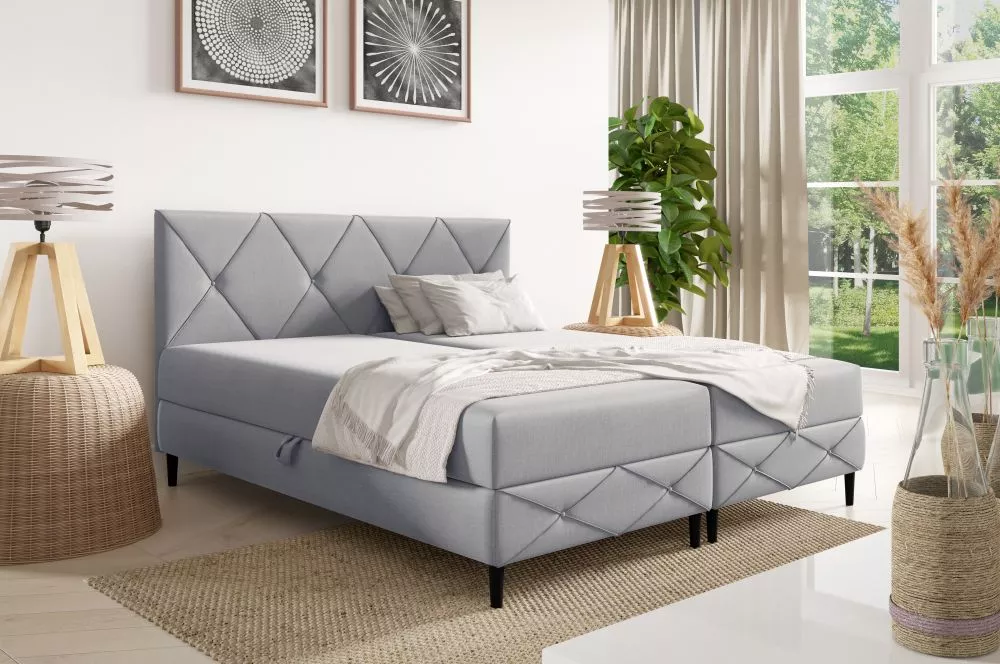 Gulta Genewa Boxspring Standard Guļamvietas platums: 160 cm, Guļamvietas garums: 200 cm, · Gaiši pelēks · 162 × 205 × 91