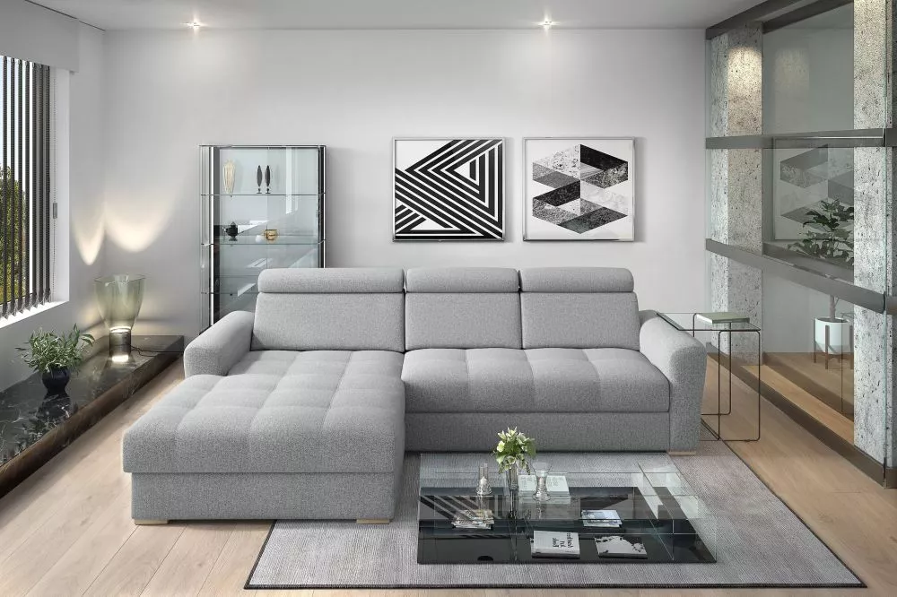 Dīvāns Riva L Standard · Gaiši pelēks · 189 × 295 × 91 cm