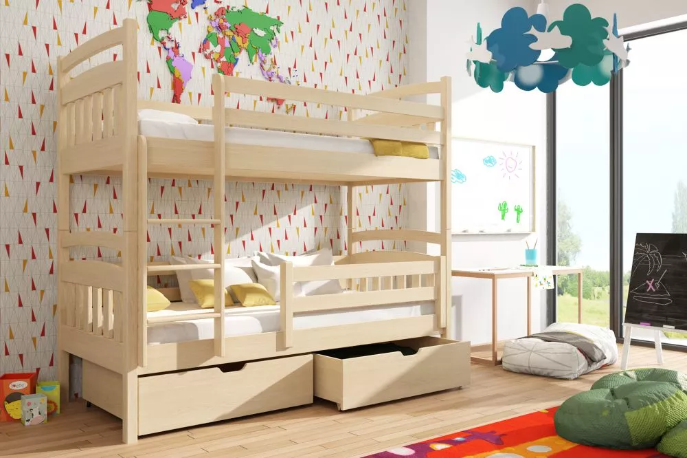 Bērnu gulta Gabi ar stelāžām Guļamvietas platums: 90 cm, Guļamvietas garums: 200 cm, · Priede · 97 × 208 × 164 cm