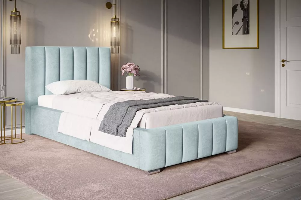 Gulta Bed 1 standard ar stelāžu Guļamvietas platums: 90 cm, Guļamvietas garums: 200 cm, stelāžas tips: koka, · Gaiši zil