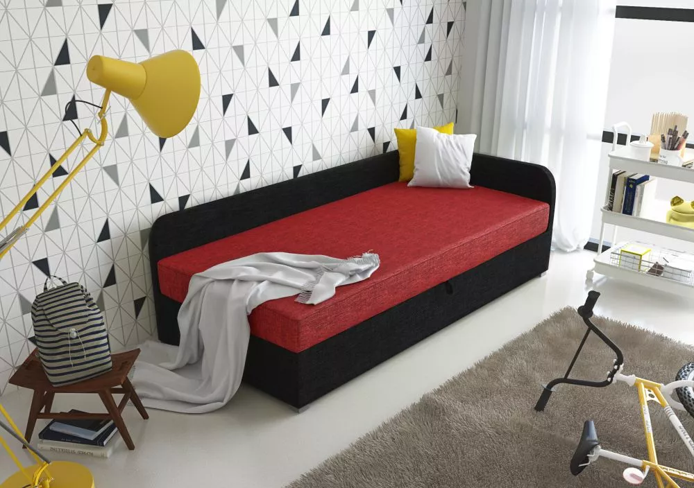 Bērnu gulta Uno Boxspring Standard Puse: kreisā, Guļamvietas platums: 80 cm, Guļamvietas garums: 200 cm, · Sarkans + mel