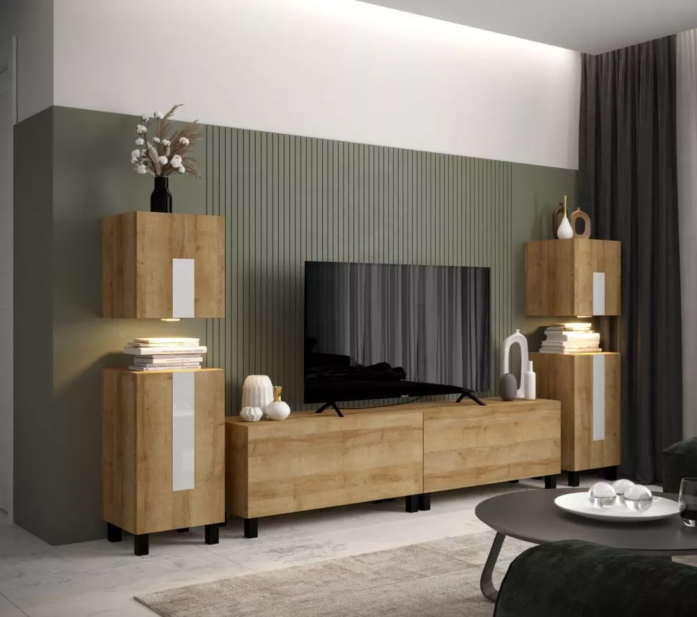 Sekcija New Concept C94 ar LED · Zelta ozols · 260 × 35 × 130 cm