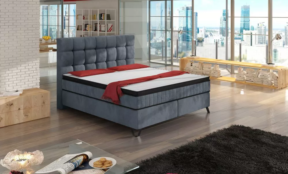 Gulta Alexander Boxspring Standard Guļamvietas platums: 180 cm, Guļamvietas garums: 200 cm, · Pelēks · 190 × 210 × 135 c